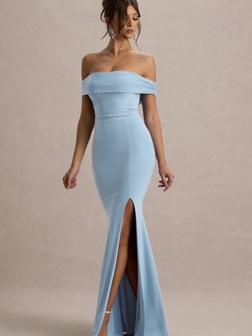 Off-Shoulder Light Blue Evening Gown